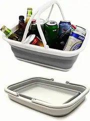 Collapsible Basket with Handle, Folding Portable Outdoor Picnic Basket, Foldable Shopping Bag,Space Saving Storage Container for Kitchen Camping, Outdoor, 9.2L (2.37Gallon)