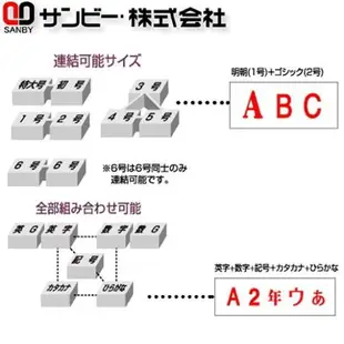 SANBY 日本原裝進口 數字2號 連結章 (明朝體) (一般橡皮印面) 6mm (EN-S2) (15入/組)