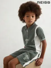 Reiss Dark Sage Green/White Trenton Shorts (H47169) | $90