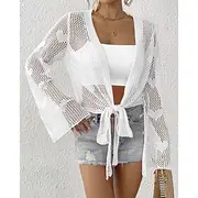 Women's Shirt Blouse Plain Casual Long Sleeve Bell Sleeve V Neck Crop Tops Daily Holiday Going out Bow Black White Yellow Pink Apricot Summer