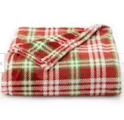 Two Soft Velvet Plush Plaid Throw Blankets Red Black White Green Blanket Sets