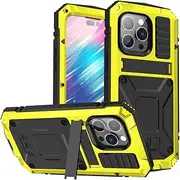 Luxury Rugged Armor 360 Full Phone Case for iPhone 14 Pro Max Plus 13 12 11 Metal Aluminum Shockproof Cover,yeloow,for iPhone 12 Pro