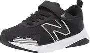 [New Balance] Kids Dynasoft 545 Bungee Lace with Top Strap Running Sport Sneakers Shoes Black/White/Silver Metallic 2 M