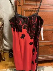 Aidan Maddox red with lace trim spaghetti strap/strapless cocktail Padded Dress