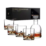 Everest Mountain Crystal Whiskey Decanter Gift Set with 4 Old Fashioned Glass...