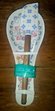 New Pioneer Woman Maize spoon rest holder spatula set country chic blue