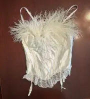 Vintage Fredrick’s Of Hollywood Corset Lingerie Top Feathers Lace NWT Size 6