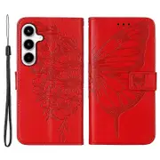 YB Imprinting Series-4 For Samsung Galaxy A35 5G Case Wallet Phone Cover Butterfly Imprinted - Red