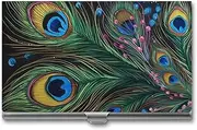 LKHDS Slim Aluminum Alloy Business Card Holder Peacock Feather Pocket Business Card Case Portable Business Card Wallet Business Card Holders Handheld Card Box for Women Men, style, One size, Style