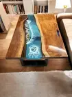 Blue Clear Epoxy Resin Dining Table Console Bar Office Desk Modern Home Deco Art
