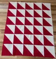 Quilt Top Lap Throw Table Topper Sofa Pillow 31" x 36" Red Triangles