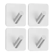 4Pcs Self Adhesive Towel Hooks, Metal Square Slash Sticky Hooks for Home, Silver