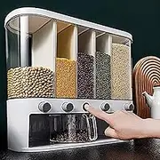 Xilei Dry Food Dispenser,Wall mounted 5 Grid Cereal Dispenser,Rice dispenser 25 pounds Kitchen Storage with Measuring Cup