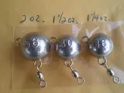 30 FLUKE EAR BALL JIGS W/#5 CRANE SWIVEL, 56,40,36 GRAMS/2,1-1/2,1-1/4 OZ. 10 EA