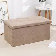Hbluefat Folding Storage Ottoman Bench Footrest Seat Chest Coffee Table Toy Box for Living Room Hallway,Linen-Look Fabric (Beige, 110L)