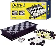 WEofferwhatYOUwant Magnetic Chess Set – 3-in-1 Travel Set with Checkers & Backgammon – 25 cm Folding Case – Felt-Weighted Pieces – Family Game for Kids & Adults – Ideal Gift or Travel Game