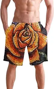 [XYMZR] Men's Swim Trunks Portrait Floral Orange Quick-Dry Bathing Suit Swimming Board Shorts S
