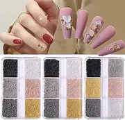 Nail Art Caviar Beads- 3 Boxes 3D Micro Caviar Beads Gold Silver Black Rosegold Gray Tiny Steel Beads Metal Mini Pearls Ball Glitter for Nail Art Decorations DIY Crafts Accessories (1.2mm,1mm,0.8mm)
