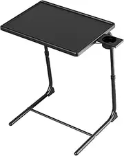 TV Tray Table, Allpop TV Dinner Tray for Eating, Adjustable Folding Laptop Table with 6 Heights & 3 Tilt Angles, Cup Holder on Couch & Bed, Black