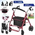 6 Wheels Foldable Rollator Lightweight Walker & Seat for Seniors Walking Rolling