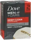 Dove Men Care Deep Clean Body + Face Soap Bar 4.25 oz ea 2 Bars