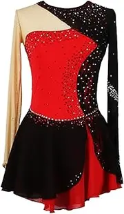 [Zagitova] Figure Skating Dress for Girls with Shiny Rhinestone Patchwork Women Long Sleeve Competition Dance Outfits