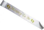 Mommy To Be Sash for Baby Shower Sash for Mommy Boy Girl Baby Shower Party Favors Pregnancy Sash for New Mom To Be Sash for Gender Reveal Party Supplies (Gold Lettering & White)