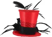 [DEARMAMY] Elegant Red Top Hat Black Women's Fascinator Hat for Party Tea Party Headpiece Banquet Top Hat Wedding Headdress Fashionable Hair Accessories