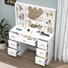 White Large Vanity Desk Dressing Table Set with 10 LED Blubs Mirror 7 Drawers