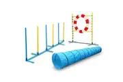 3 Piece Dog Agility Training Practice Exercise Tunnel Weave Poles Jump Tire Tyre Combo Set
