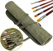 Paint Brush Roll Canvas Pouch, Army Green 22 Slots Holder, Artist Acrylic Oil Watercolour Case, Student Draw Pen Gouache Storage Bag