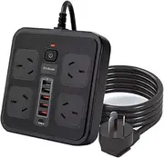 10 in1 Power Strip, Power Board with USB C with 4-Sockets Combo, 5-USB A 1-USB C（DC 5V 3.4A） Surge Protection 2400W-10A, Power Socket for Home&Office (Black)