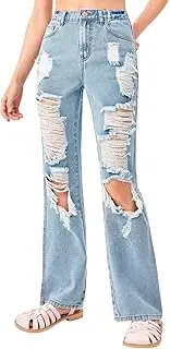 [WDIRARA] Girl's Cut Out Ripped Pocket Flare Leg Zipper Denim Jeans High Waist Pants