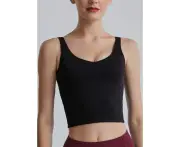 Women's Tank Top with Built in Bra-Black