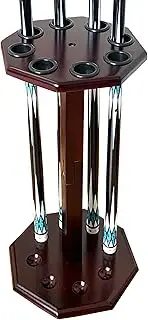GACCO BILLIARDS Freestanding Cue Rack, Pool Table Accessory Holding 8 Sticks, Wooden Floor Stand for Billiard Game Room (Mahogany)