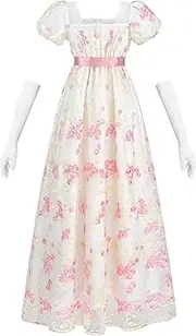 [Fiamll] Women's Empire Waist Dress Regency Ball Gown Dresses for Women Cottagecore Renaissance Costume with Gloves