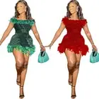 Unique Womens Evening Gown with Feathered Details and Sparkling Sequin Finish