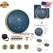 Premium 15-Note Hand Pan Drum - 12 Inch Navy Blue with Music Book & Case