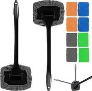 Practical Car Cleaning Window Tool with Telescopic Handle Car Glass Cleaner Kit with 180°Rotating Cleaning Head Auto Interior Exterior Glass Wiper Car Glass Cleaner Brush for Cars Glass