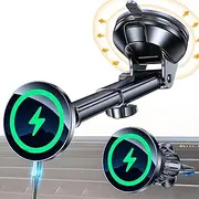 for iPhone MagSafe Car Mount Charger iPhone Wireless Car Charger Mount【Magnets+ Suction Cup】Window Magnetic Phone Holder Car Magsafe Accessories for iPhone 15 Pro Max 14 13 12 Plus MagSafe Phone mount