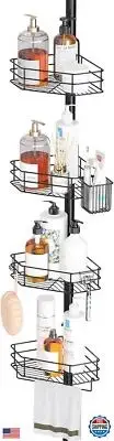 SEIRIONE Corner Shower Caddy Tension Pole, Adjustable Shower Organizer Corner