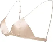 [GHAKKE] Women's Silk Satin Triangle Bralette Soft Cup Wireless Bra Smooth and Comfortable Wire Free Corset Top Sexy Lingerie (Color : Skin Color, Size : Small)