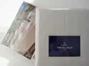 $200 New VILLEROY & BOCH "LA CLASSICA" Gray 100% LINEN OBLONG Tablecloth 70x126