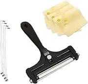 Adjustable Cheese Slicer with 4 Extra Replacement Wires Heavy Duty Aluminum Cheese Cutter Easy to Replace Handheld Steel Slicer for Cheddar, Gruyere, Raclette, Mozzarella Block (Black)