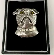 Sterling Silver British Old English Bulldog Dog Brooch Pin Pendant Antique style