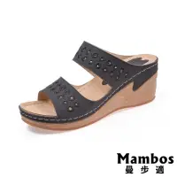 在飛比找momo購物網優惠-【Mambos 曼步適】坡跟拖鞋 一字拖鞋 縷空拖鞋/防滑輕