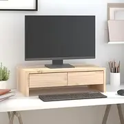 Solid Pine Wood Monitor Stand 50x27x15 cm - Natural and Sturdy Desktop Riser with Ergonomic Design and Storage Drawers, Minimalist Style for Home and Office