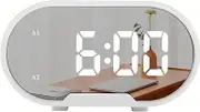 Lancoon Digital Alarm Clock, Large Mirrored LED Display Clocks with Dual Alarm Dual USB Charging Ports Adjustable Volume Brightness Snooze Function 12/24H for Bedroom Home Office (White)