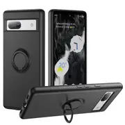 ZUSLAB Pixel 7a Case Silicone Stand Case Magnetic Finger Ring Kickstand Bumper Protective Cover for Google (2023) - Black