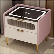 Smart Bedside Table Wireless Charging Nightstand 3 Color LED Lights Solid Wood Modern End Side Table 2 Drawer